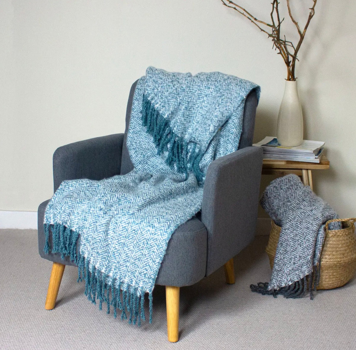 Teal herringbone throw
