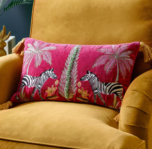Zebra Embroiled Velvet Cushion