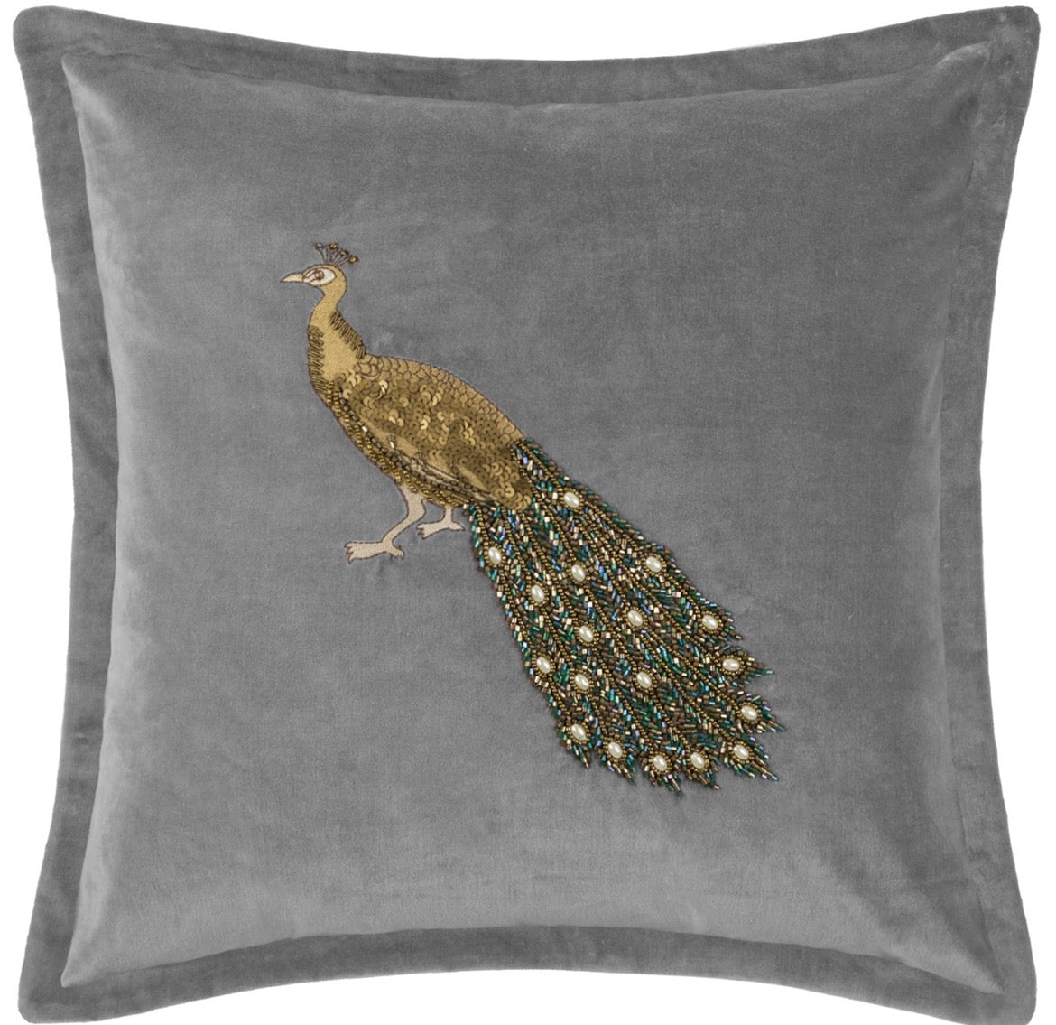 Peacock embroidered cushion